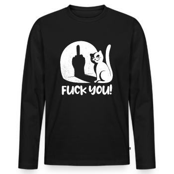 Fuck you Katze Mittelfinger Spruch - Männer Premium Bio Langarmshirt - Schwarz - Vorne - Nico (187cm)