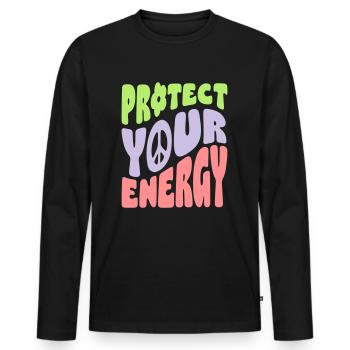 Protect Your Energy - Männer Premium Bio Langarmshirt - Schwarz - Vorne - Nico (187cm)