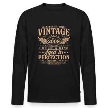 Vintage, 2008, Vintage, Anniversaire, Cadeau Rétro - T-shirt manches longues Premium bio Homme - noir - Devant - Nico (187cm)