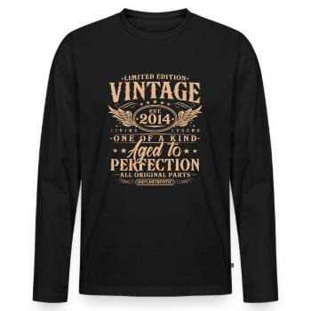 Vintage 2014 Jahrgang Geburtstag Retro Geschenk - Männer Premium Bio Langarmshirt - Schwarz - Vorne - Nico (187cm)