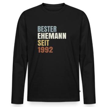 Retro Bester Ehemann seit 1992 Perlenhochzeit - Männer Premium Bio Langarmshirt - Schwarz - Vorne - Nico (187cm)