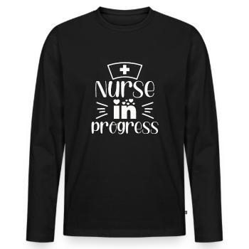 Nurse in Progress - Men's Premium Organic Long Sleeve Shirt - black - Front - Nico (187cm)