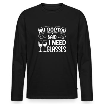 Mein Arzt sagt, ich brauche Gläser - Männer Premium Bio Langarmshirt - Schwarz - Vorne - Nico (187cm)