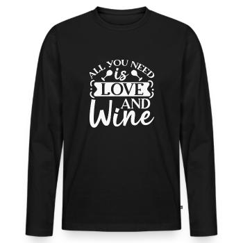 All you need is love and wine - Men's Premium Organic Long Sleeve Shirt - black - Front - Nico (187cm)