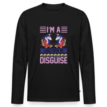 Je suis une licorne déguisée - T-shirt manches longues Premium bio Homme - noir - Devant - Nico (187cm)