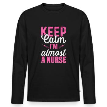 Ruhe bewahren, ich bin fast eine Krankenschwester - Männer Premium Bio Langarmshirt - Schwarz - Vorne - Nico (187cm)