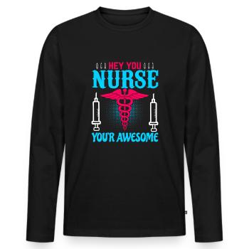 Hey du Krankenschwester, du bist großartig - Männer Premium Bio Langarmshirt - Schwarz - Vorne - Nico (187cm)