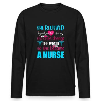 Nurse changes the world - Men's Premium Organic Long Sleeve Shirt - black - Front - Nico (187cm)