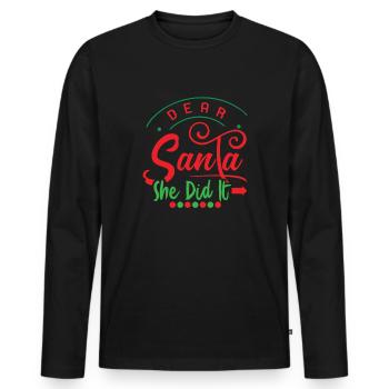 Lustiges Lieber Weihnachtsmann sie hat es getan - Männer Premium Bio Langarmshirt - Schwarz - Vorne - Nico (187cm)