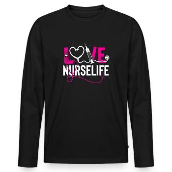Dear Nurse - Men's Premium Organic Long Sleeve Shirt - black - Front - Nico (187cm)