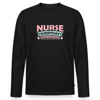 NURSE Nurse everyday superhero - Men's Premium Organic Long Sleeve Shirt - black - Front - Nico (187cm)