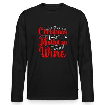 Weihnachtszeit Mistelzweig und Wein Norwegermuster - Männer Premium Bio Langarmshirt - Schwarz - Vorne - Nico (187cm)