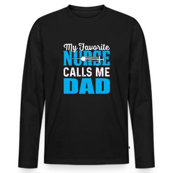 mon infirmière préférée m’appelle papa - T-shirt manches longues Premium bio Homme - noir - Devant - Nico (187cm)