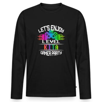 Level KITA keep calm and game on - Men's Premium Organic Long Sleeve Shirt - black - Front - Nico (187cm)