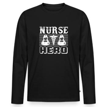 Infirmière détenue - T-shirt manches longues Premium bio Homme - noir - Devant - Nico (187cm)