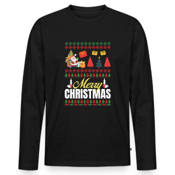 Lustiges Fröhliche Weihnachten Christmas Design - Männer Premium Bio Langarmshirt - Schwarz - Vorne - Nico (187cm)