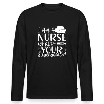 Nurse, what is your superpower? - Men's Premium Organic Long Sleeve Shirt - black - Front - Nico (187cm)