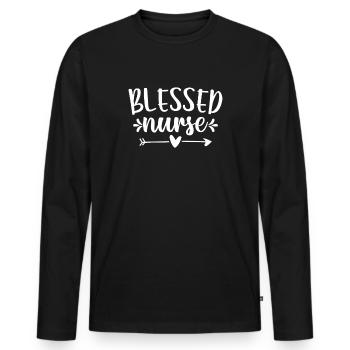 Infirmière bienheureuse Krankenschwester - T-shirt manches longues Premium bio Homme - noir - Devant - Nico (187cm)