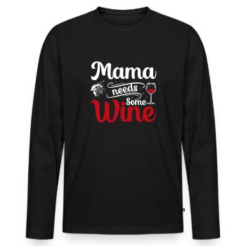 Mama braucht etwas Wein - Männer Premium Bio Langarmshirt - Schwarz - Vorne - Nico (187cm)