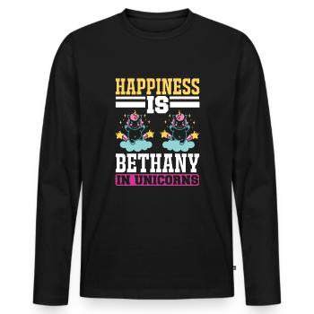 Happiness is the belief in unicorn unicorn - Men's Premium Organic Long Sleeve Shirt - black - Front - Nico (187cm)