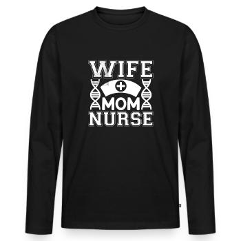Femme Maman Infirmière - T-shirt manches longues Premium bio Homme - noir - Devant - Nico (187cm)