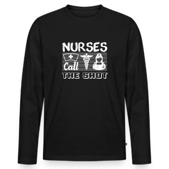 Les infirmières prennent les commandes - T-shirt manches longues Premium bio Homme - noir - Devant - Nico (187cm)