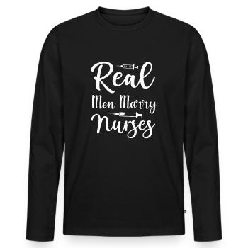 De vrais hommes épousent des infirmières - T-shirt manches longues Premium bio Homme - noir - Devant - Nico (187cm)