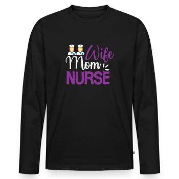 Femme Maman Infirmière - T-shirt manches longues Premium bio Homme - noir - Devant - Nico (187cm)