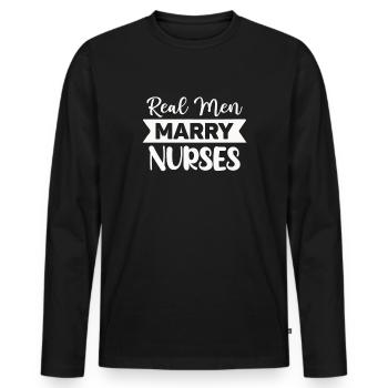 Echte Männer heiraten Krankenschwestern - Männer Premium Bio Langarmshirt - Schwarz - Vorne - Nico (187cm)