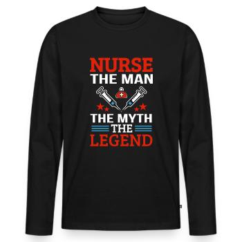 Légende du mythe de l’infirmière - T-shirt manches longues Premium bio Homme - noir - Devant - Nico (187cm)
