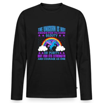 Licorne La licorne n’est pas connue pour sa beauté - T-shirt manches longues Premium bio Homme - noir - Devant - Nico (187cm)