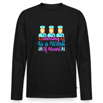 INFIRMIÈRE Les soins infirmiers sont un travail de cœur - T-shirt manches longues Premium bio Homme - noir - Devant - Nico (187cm)