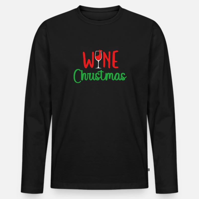 Wein Weihnachten Norwegermuster - Männer Premium Bio Langarmshirt - Schwarz