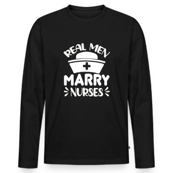 Echte Männer heiraten Krankenschwestern - Männer Premium Bio Langarmshirt - Schwarz - Vorne - Nico (187cm)