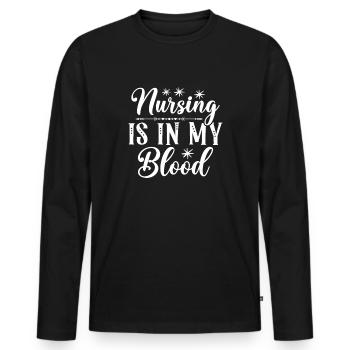 L’allaitement est dans mon sang - T-shirt manches longues Premium bio Homme - noir - Devant - Nico (187cm)
