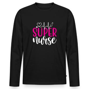 Super infirmière - T-shirt manches longues Premium bio Homme - noir - Devant - Nico (187cm)