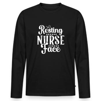Visage de l’infirmière au repos - T-shirt manches longues Premium bio Homme - noir - Devant - Nico (187cm)