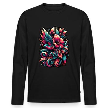 Floraison colorée : l’art aviaire vibrant - T-shirt manches longues Premium bio Homme - noir - Devant - Nico (187cm)