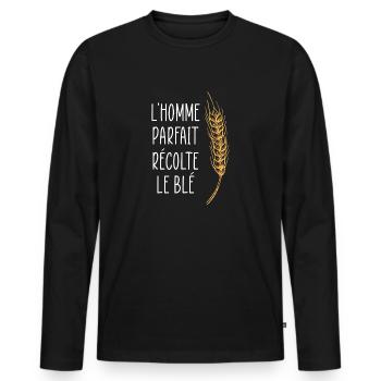 t-shrt agriculteur, argent, humour, idée cadeau - T-shirt manches longues Premium bio Homme - noir - Devant - Nico (187cm)