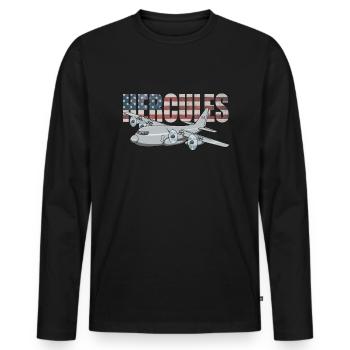 C-130 Hercules American Flag Milit�rflugzeug - Männer Premium Bio Langarmshirt - Schwarz - Vorne - Nico (187cm)