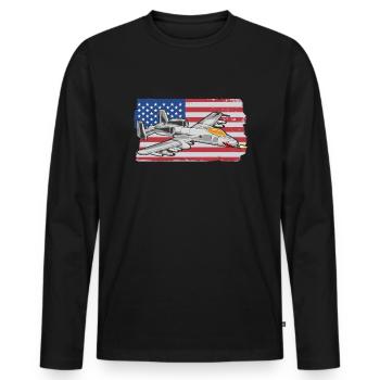 A-10 Warthog Military Airplane American Flag A10 - Männer Premium Bio Langarmshirt - Schwarz - Vorne - Nico (187cm)