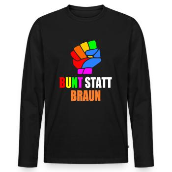 bunt statt braun - Männer Premium Bio Langarmshirt - Schwarz - Vorne - Nico (187cm)