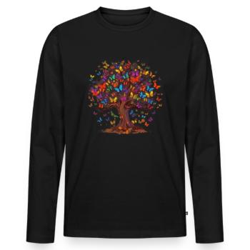 Butterfly Tree Colorful Butterflies Flies - Men's Premium Organic Long Sleeve Shirt - black - Front - Nico (187cm)