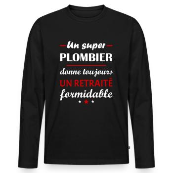 Un super plombier, retraité, cadeau retraite - T-shirt manches longues Premium bio Homme - noir - Devant - Nico (187cm)