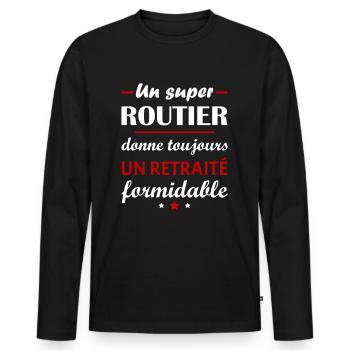 Un super routier, retraité, cadeau retraite - T-shirt manches longues Premium bio Homme - noir - Devant - Nico (187cm)