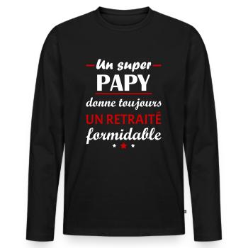 Un super papy, retraité, cadeau retraite - T-shirt manches longues Premium bio Homme - noir - Devant - Nico (187cm)