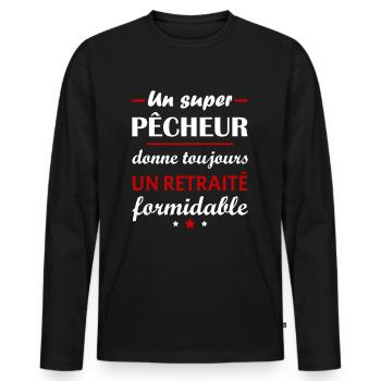 Un super pêcheur, retraité, cadeau retraite - T-shirt manches longues Premium bio Homme - noir - Devant - Nico (187cm)