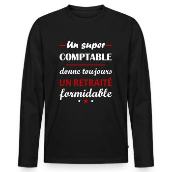 Un super comptable, retraité, cadeau retraite - T-shirt manches longues Premium bio Homme - noir - Devant - Nico (187cm)