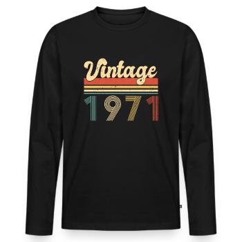 Vintage 1971 Year 1971 Since 1971 Birthday - Men's Premium Organic Long Sleeve Shirt - black - Front - Nico (187cm)