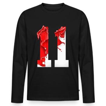 NO. 11 NUMBER 11 RED WHITE 11TH BIRTHDAY - Men's Premium Organic Long Sleeve Shirt - black - Front - Nico (187cm)